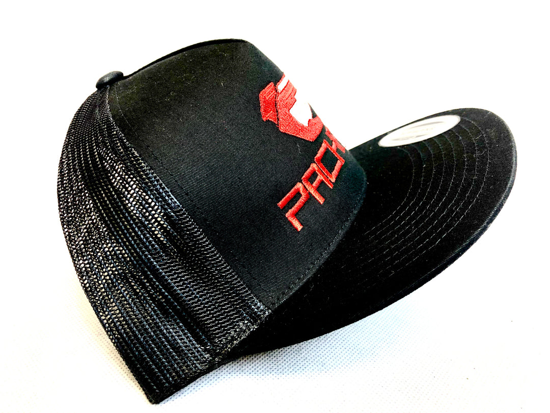 Embroidered Trucker Hat Flat Brim Red Logo